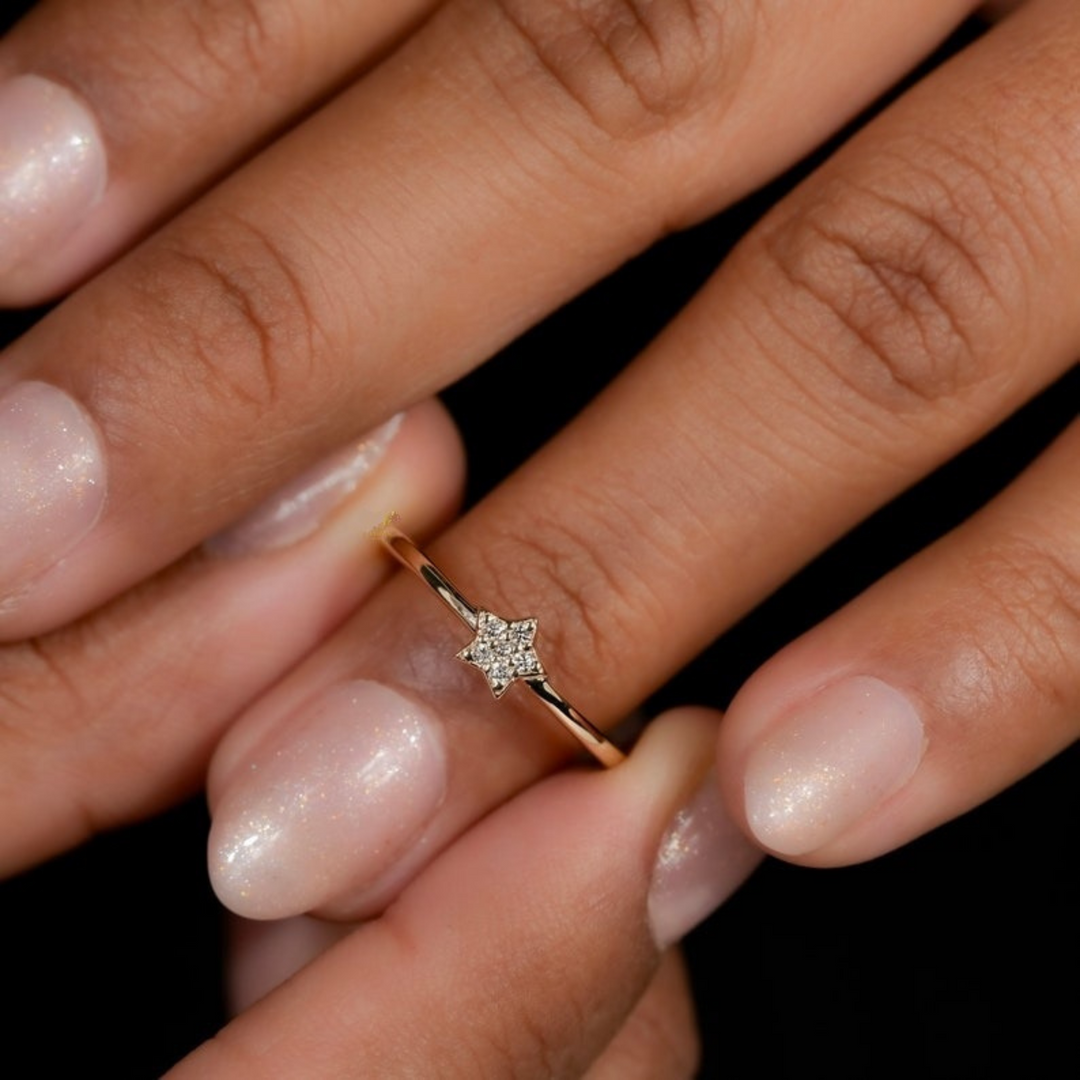 Star Diamond Ring in Yellow Gold | 0.04 Carat | Lab Grown | Dainty Pavé Celestial Ring | 10K/14K/18K