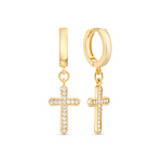 Load image into Gallery viewer, Lab-Grown Diamond Cross Dangle Huggie Earrings – 0.34 Ct | Spiritual Drop Earrings for Women