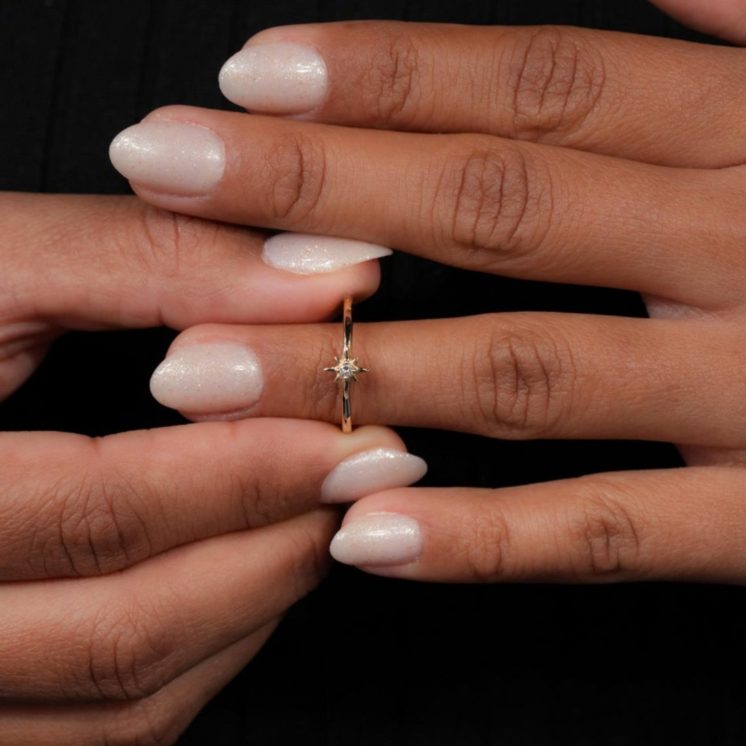 North Star Lab Grown Diamond Ring in Yellow Gold | Celestial Stackable Band | 10K/14K/18K