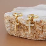Load image into Gallery viewer, Lab-Grown Diamond Cross Dangle Huggie Earrings – 0.34 Ct | Spiritual Drop Earrings for Women