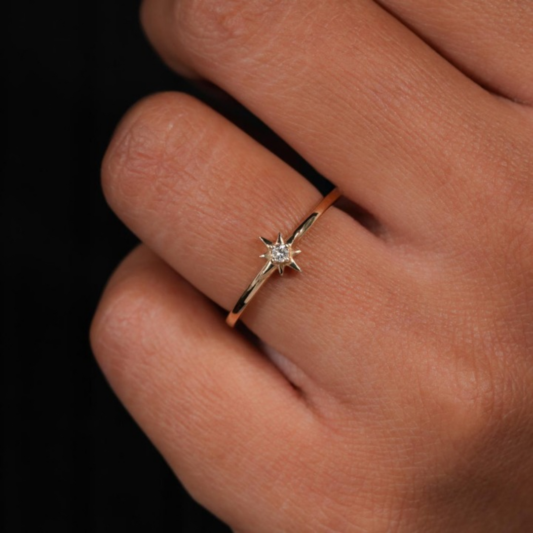 North Star Lab Grown Diamond Ring in Yellow Gold | Celestial Stackable Band | 10K/14K/18K