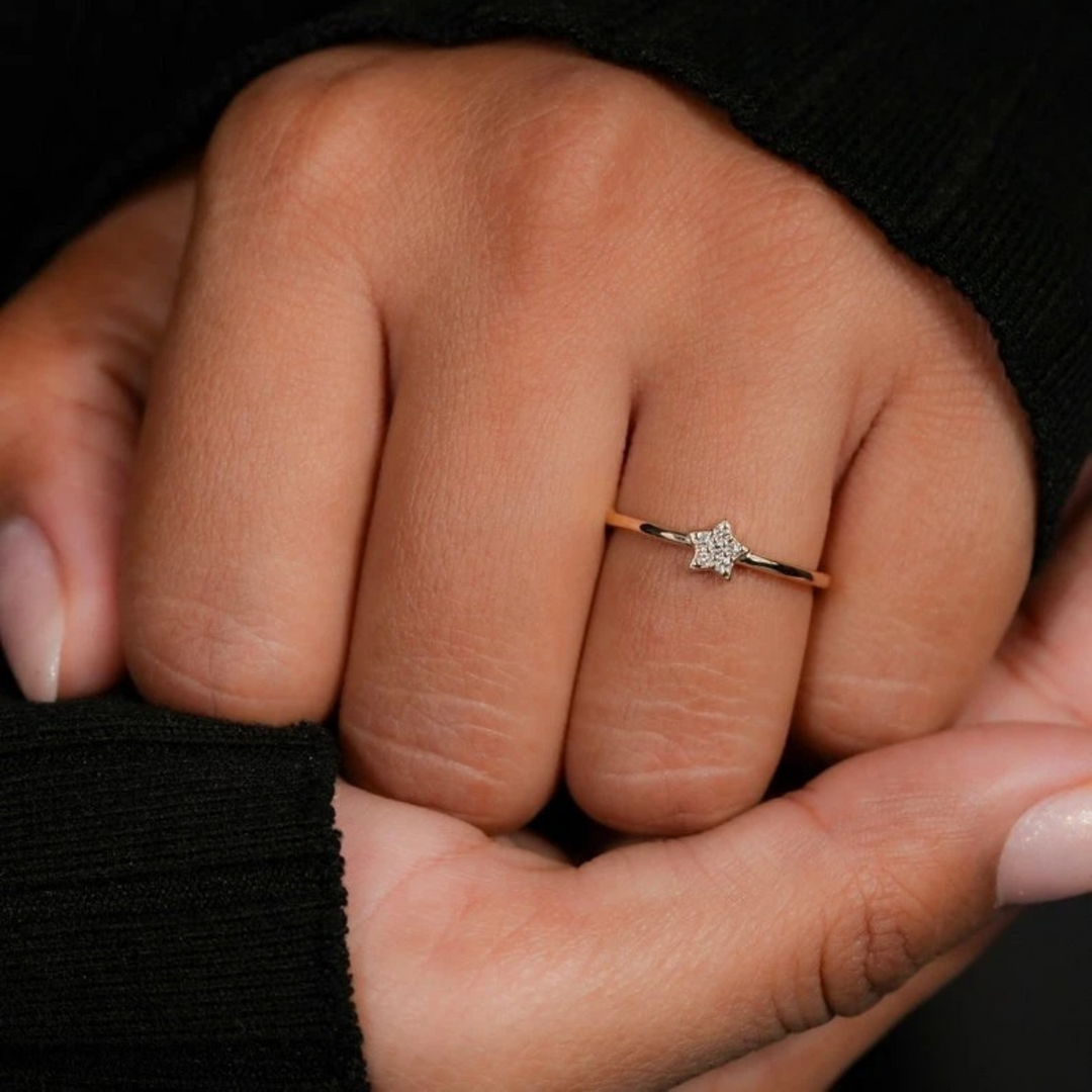 Star Diamond Ring in Yellow Gold | 0.04 Carat | Lab Grown | Dainty Pavé Celestial Ring | 10K/14K/18K