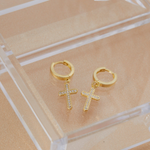 Load image into Gallery viewer, Lab-Grown Diamond Cross Dangle Huggie Earrings – 0.34 Ct | Spiritual Drop Earrings for Women