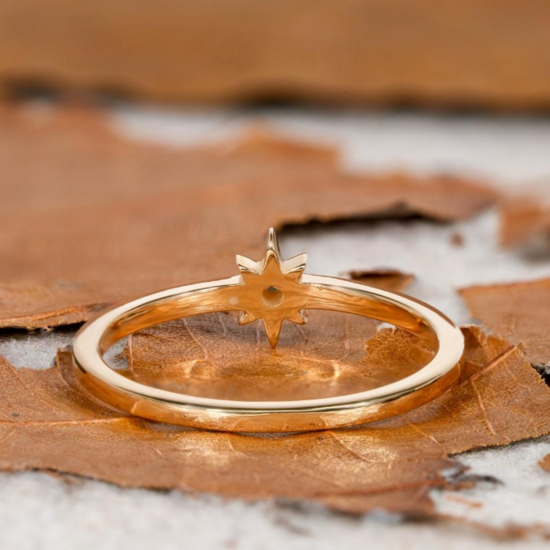 North Star Lab Grown Diamond Ring in Yellow Gold | Celestial Stackable Band | 10K/14K/18K