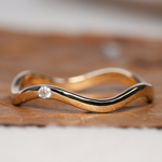 Load image into Gallery viewer, Wavy Gold Band with Lab Grown Diamond | 0.02 Carat | Minimalist Stackable Ring | 10K/14K/18K Yellow Gold