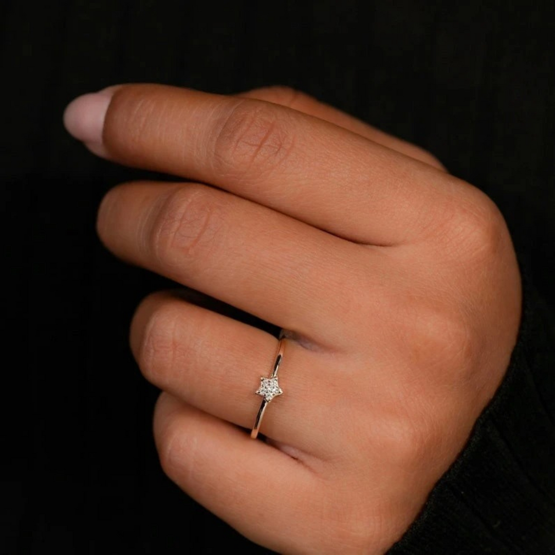 Star Diamond Ring in Yellow Gold | 0.04 Carat | Lab Grown | Dainty Pavé Celestial Ring | 10K/14K/18K
