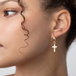 Load image into Gallery viewer, Lab-Grown Diamond Cross Dangle Huggie Earrings – 0.34 Ct | Spiritual Drop Earrings for Women