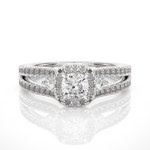 Load image into Gallery viewer, 0.96 Carat Three Stone Cushion & Round Lab-Grown Diamond Ring | Micro Pavé Band