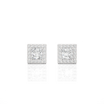 Load image into Gallery viewer, Princess & Round Lab Grown Diamond Halo Stud Earrings 2.15 CTW – 34 Stones, 10K 14K 18K White Yellow Rose Gold, IGI Certified