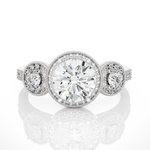Load image into Gallery viewer, 1.43 CT Round Lab Grown Diamond Halo Ring with Milgrain & Round Side Stones | 51 Stone Gold Band
