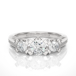 Load image into Gallery viewer, 1.20 Carat Three Stone Round Lab-Grown Diamond Ring | Pavé Side Stone Band