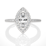 Load image into Gallery viewer, 0.89 CT Marquise Halo Lab Grown Diamond Ring with Round Side Stones
