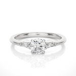 Load image into Gallery viewer, 0.93 CT Round Center with Tapered Baguette Side Lab Grown Diamond Three Stone Ring | 3 Stone Gold Band