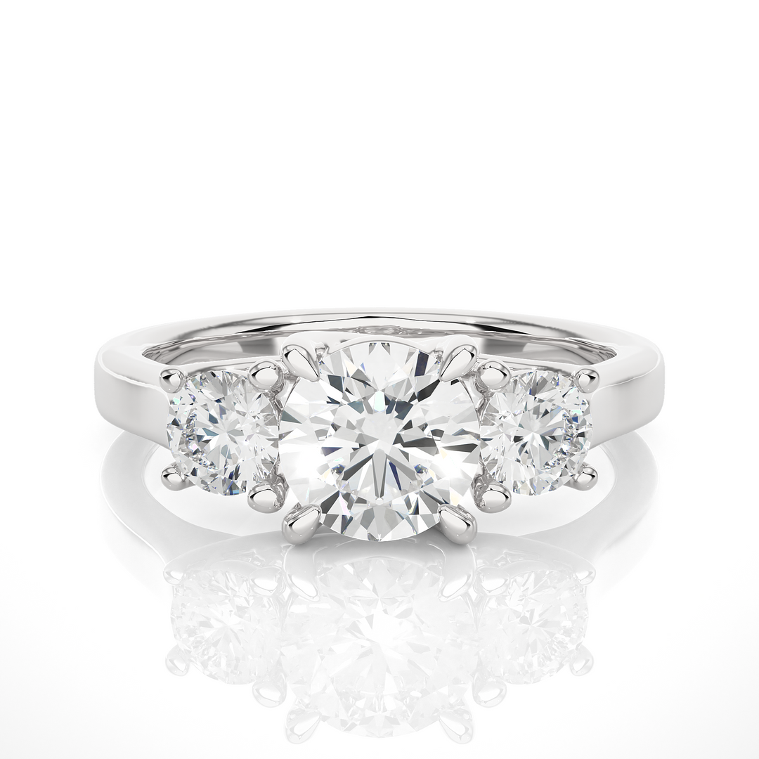 1.95 CT Round Lab Grown Diamond Three Stone Ring | 3 Stone Gold Band