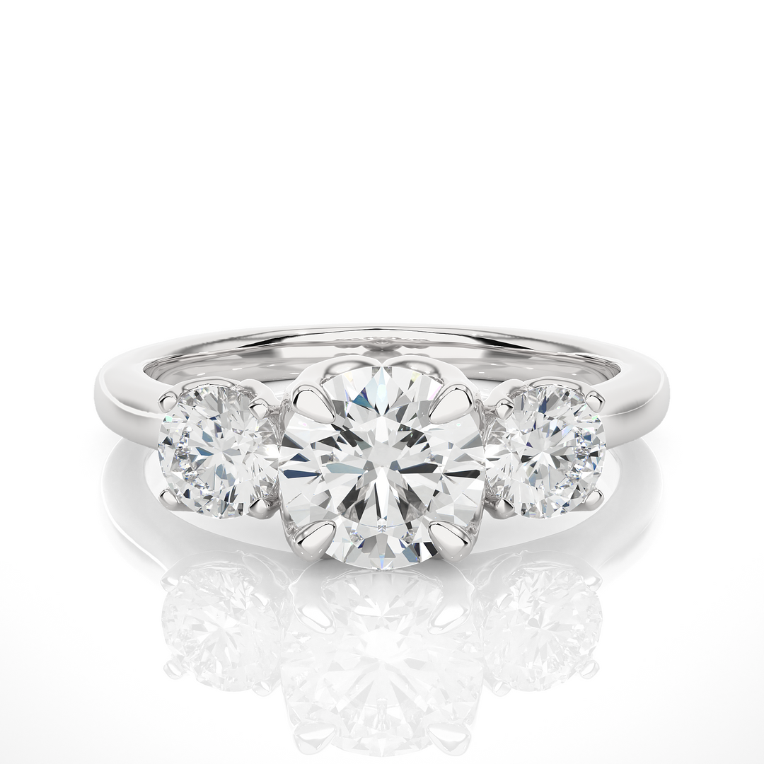 1.62 CT Round Lab Grown Diamond Three Stone Ring | 3 Stone Gold Band