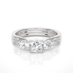 Load image into Gallery viewer, 0.96 CT Princess Cut Three Stone Lab Grown Diamond Ring with Round Side Stones