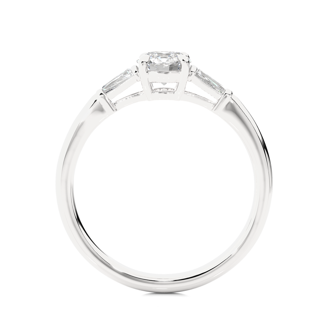 0.93 CT Round Center with Tapered Baguette Side Lab Grown Diamond Three Stone Ring | 3 Stone Gold Band