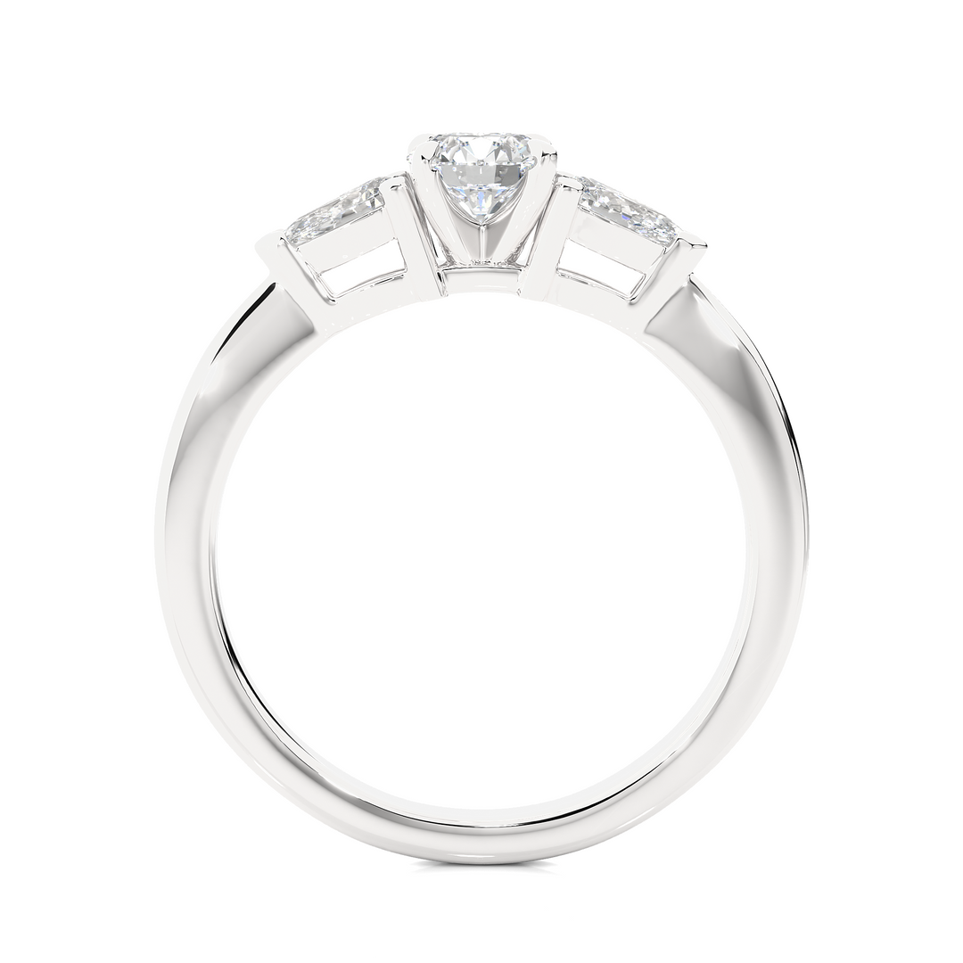 0.99 CT Round Center with Pear Side Lab Grown Diamond Three Stone Ring | 3 Stone Gold Band