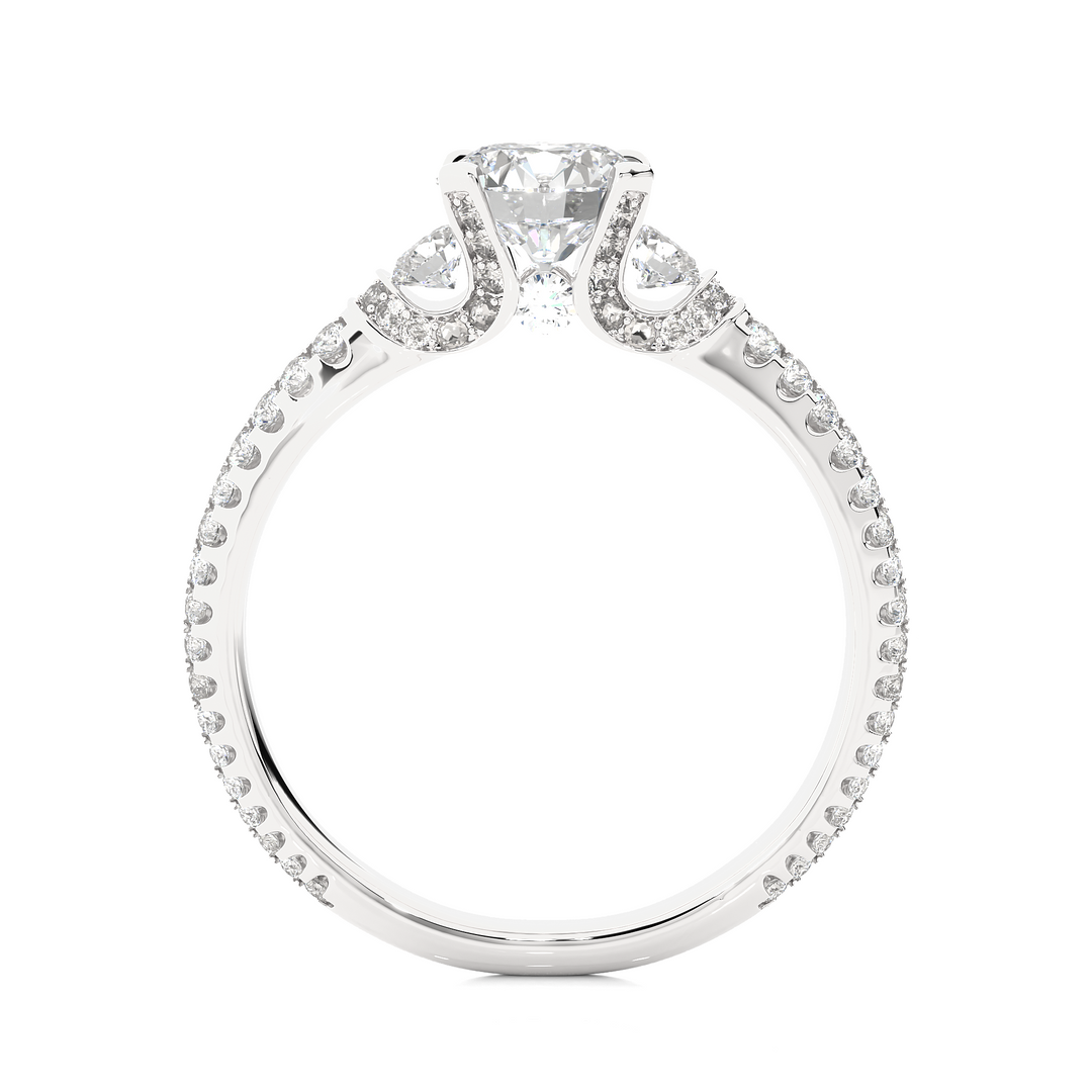 1.45 CT Round Center with Round Side Lab Grown Diamond Three Stone Ring | 105 Stone Gold Band