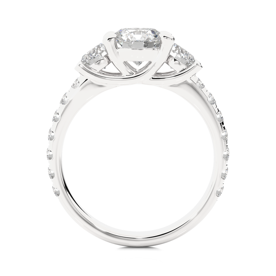 2.35 CT Round Center with Round Side Lab Grown Diamond Three Stone Ring | 17 Stone Gold Band