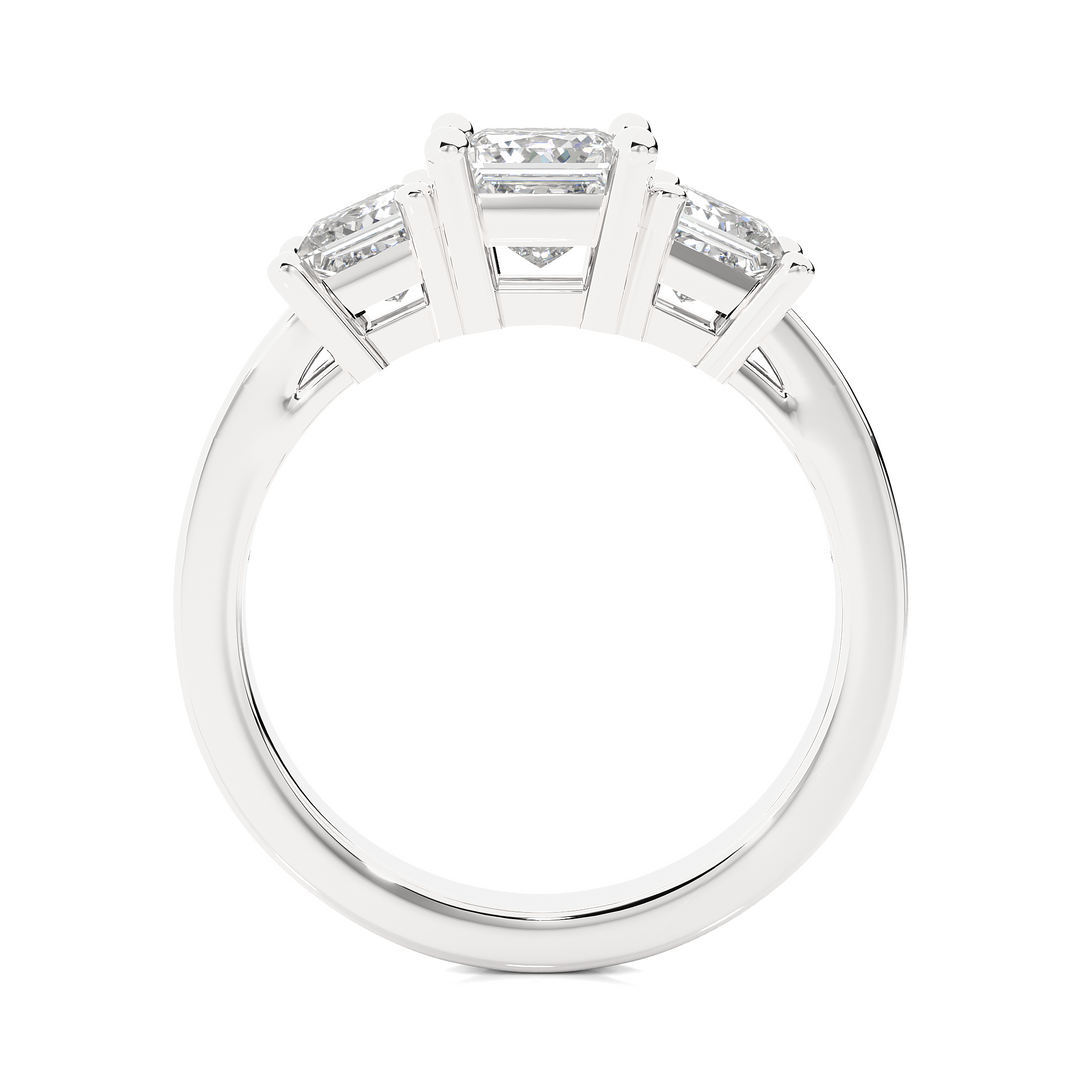 2.19 CT Princess Cut Three Stone Lab Grown Diamond Ring with Round Side Stones | 13 Stone Gold Band