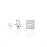 Load image into Gallery viewer, Princess & Round Lab Grown Diamond Halo Stud Earrings 2.15 CTW – 34 Stones, 10K 14K 18K White Yellow Rose Gold, IGI Certified