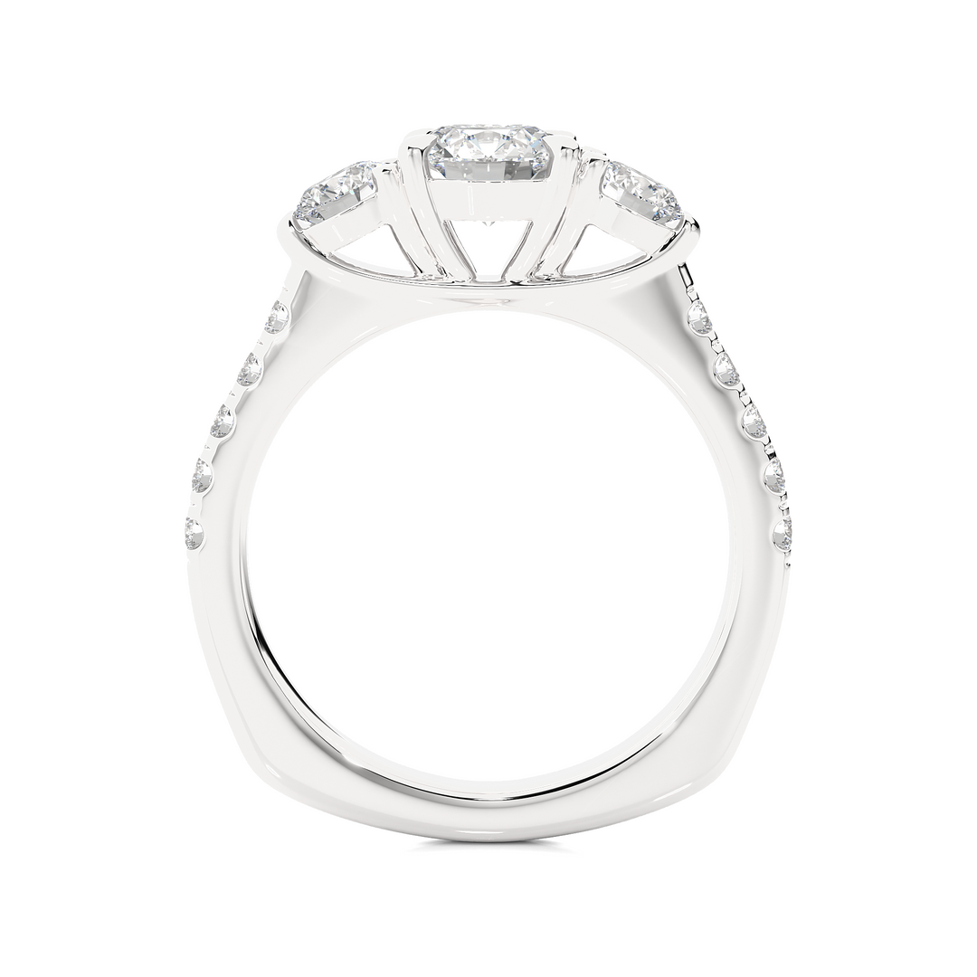 1.55 CT Round Center with Round Side Lab Grown Diamond Three Stone Ring | 13 Stone Gold Band