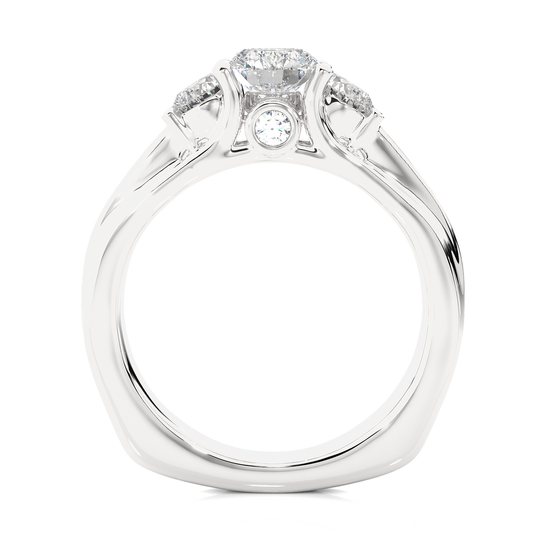1.70 CT Round Center with Round Side Lab Grown Diamond Three Stone Ring | 21 Stone Gold Band