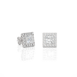 Load image into Gallery viewer, Princess & Round Lab Grown Diamond Halo Stud Earrings 2.15 CTW – 34 Stones, 10K 14K 18K White Yellow Rose Gold, IGI Certified