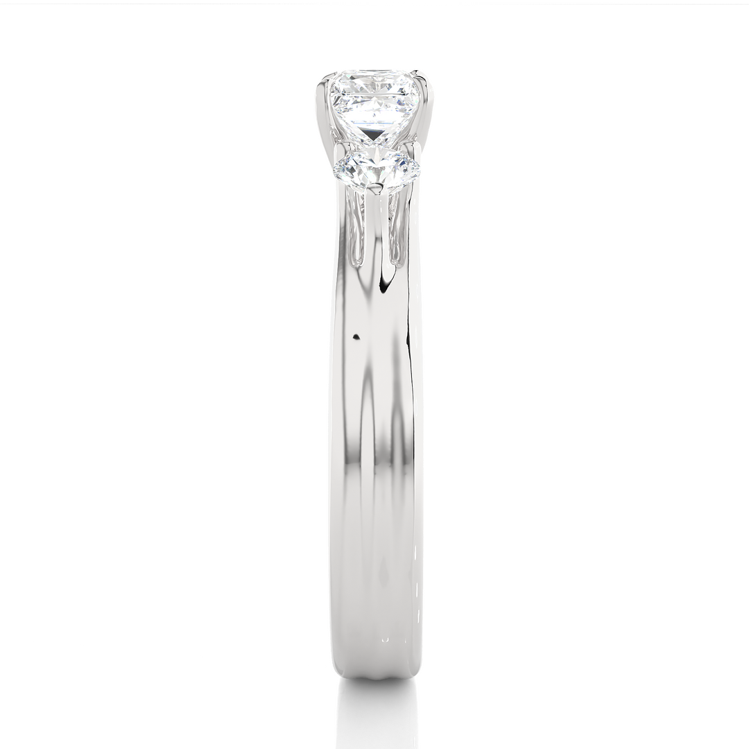 0.96 CT Princess Cut Three Stone Lab Grown Diamond Ring with Round Side Stones