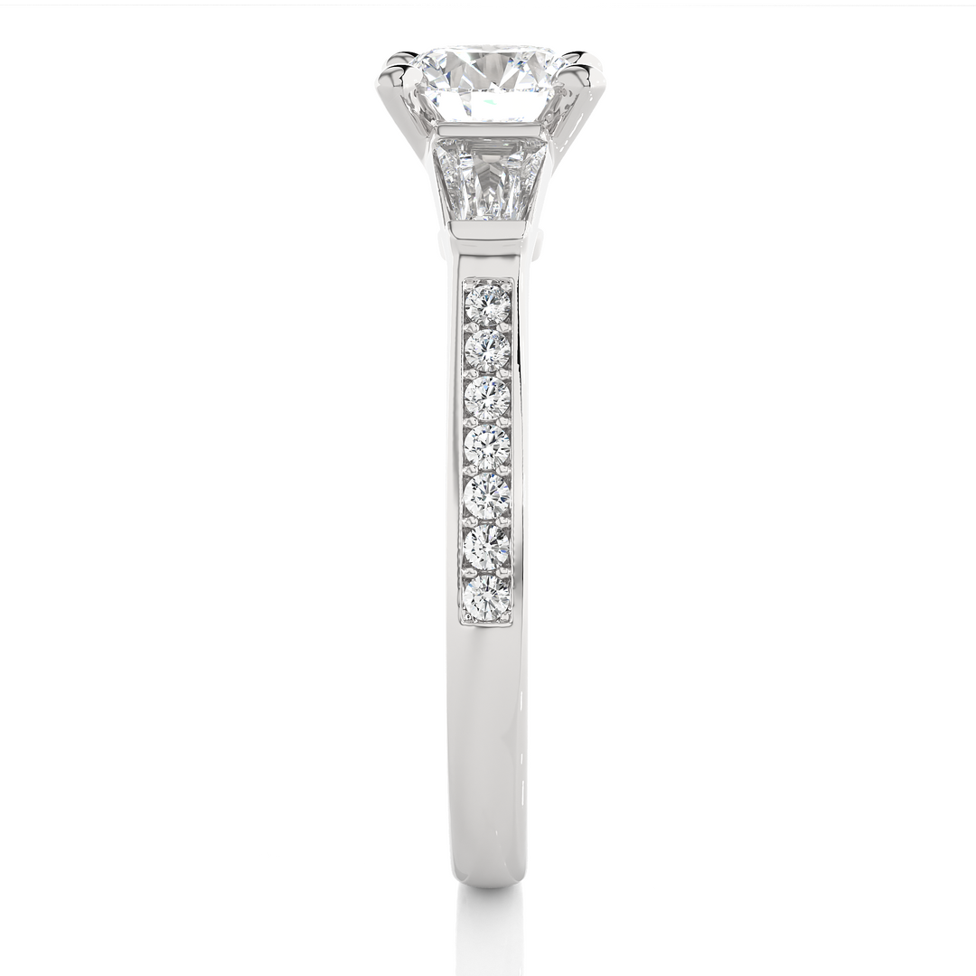 1.69 CT Round Center with Baguette & Round Side Lab Grown Diamond Three Stone Ring | 17 Stone Gold Band