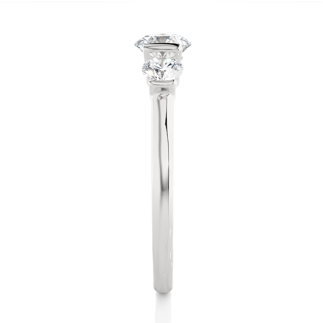0.88 CT Round Lab Grown Diamond Bar Setting Ring | 3 Stone Gold Band