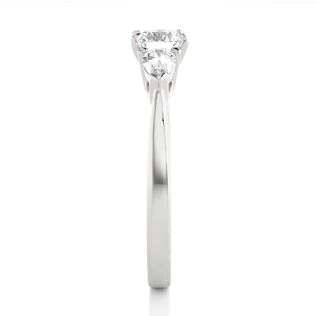 0.99 CT Round Center with Pear Side Lab Grown Diamond Three Stone Ring | 3 Stone Gold Band