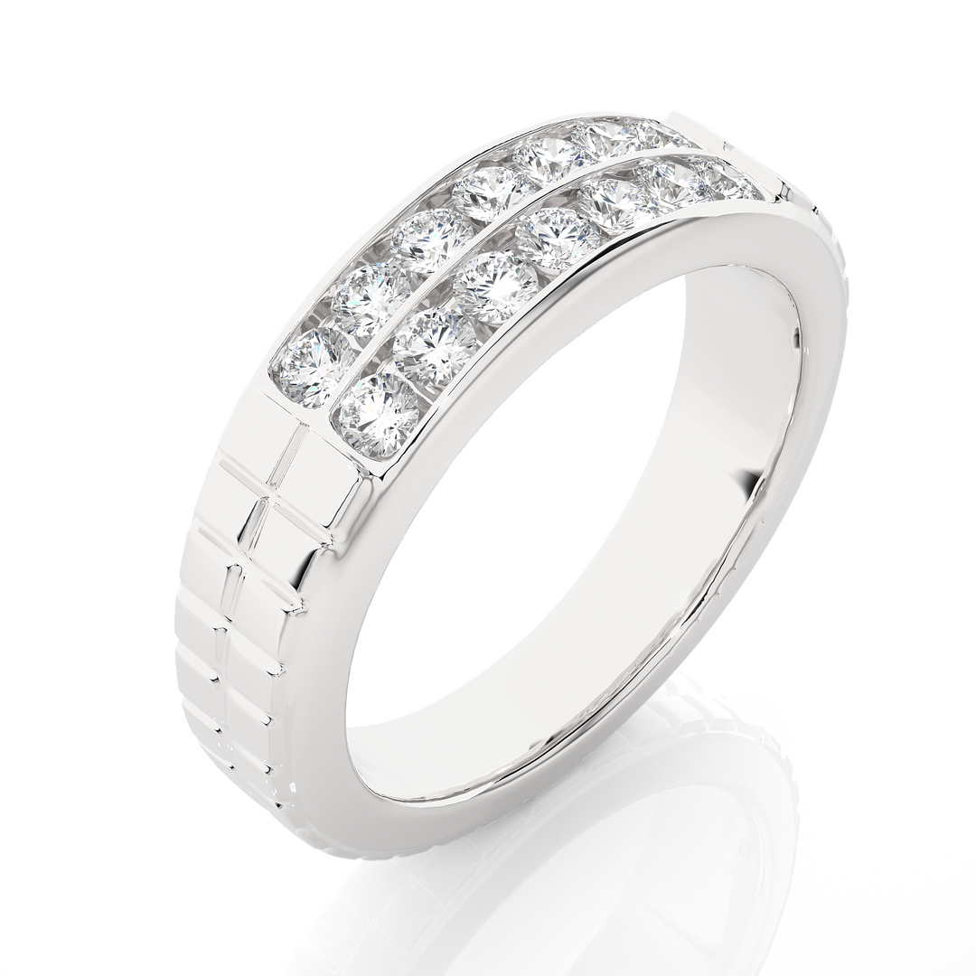 0.82 CT Round Lab Grown Diamond Men’s Ring | 14 Stone Gold Band