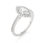 Load image into Gallery viewer, 0.89 CT Marquise Halo Lab Grown Diamond Ring with Round Side Stones