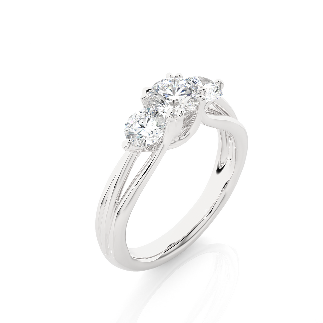 1.39 CT Round Lab Grown Diamond Three Stone Ring | 3 Stone Gold Band