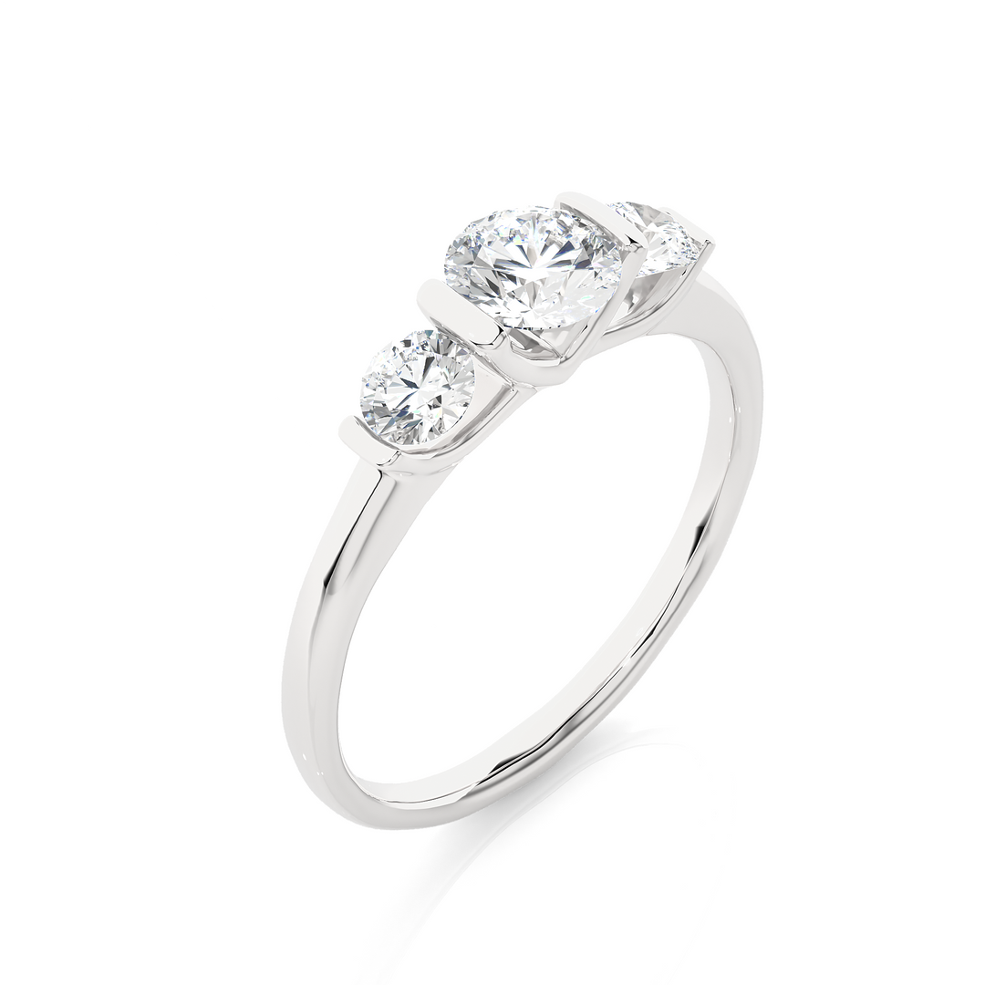 0.88 CT Round Lab Grown Diamond Bar Setting Ring | 3 Stone Gold Band