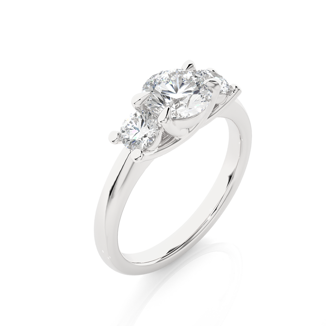 1.39 CT Round Lab Grown Diamond Three Stone Ring | 3 Stone Gold Band