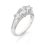 Load image into Gallery viewer, 1.20 Carat Three Stone Round Lab-Grown Diamond Ring | Pavé Side Stone Band
