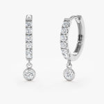Load image into Gallery viewer, Hoop Earrings with Bezel-Set Round Diamond Dangle 0.28 CTW – 14 Stones | 10K, 14K, 18K Gold | IGI Certified