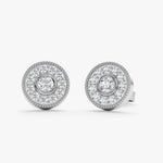 Load image into Gallery viewer, Bezel-Set Halo Lab-Grown Diamond Earrings 0.60 CTW – 24 Round Stones | 10K, 14K, 18K Gold | IGI Certified