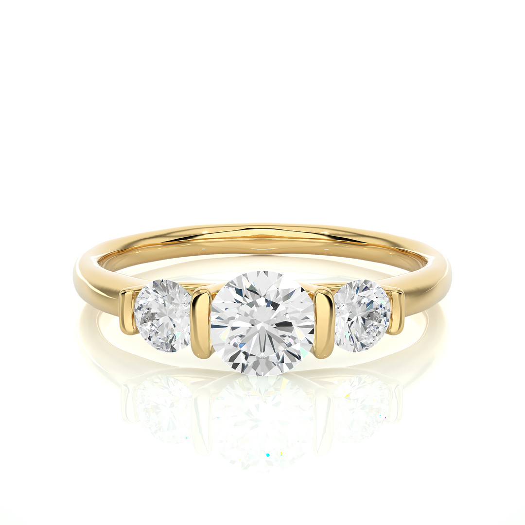 0.88 CT Round Lab Grown Diamond Bar Setting Ring | 3 Stone Gold Band