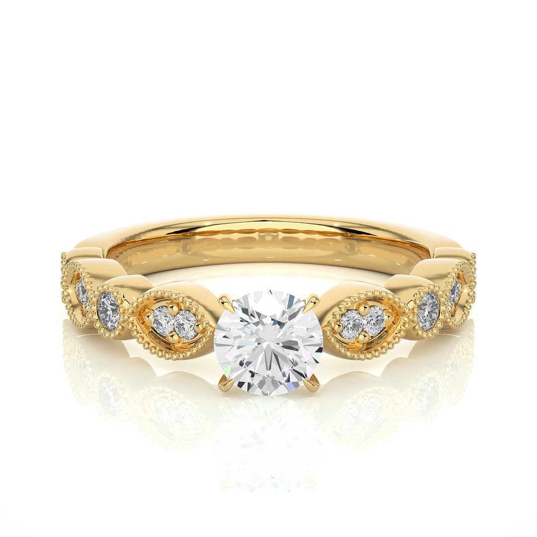 0.67 CT Round Lab Grown Diamond Vintage Milgrain Ring | 13 Stone Gold Band