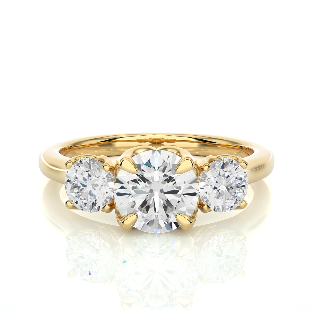 1.62 CT Round Lab Grown Diamond Three Stone Ring | 3 Stone Gold Band