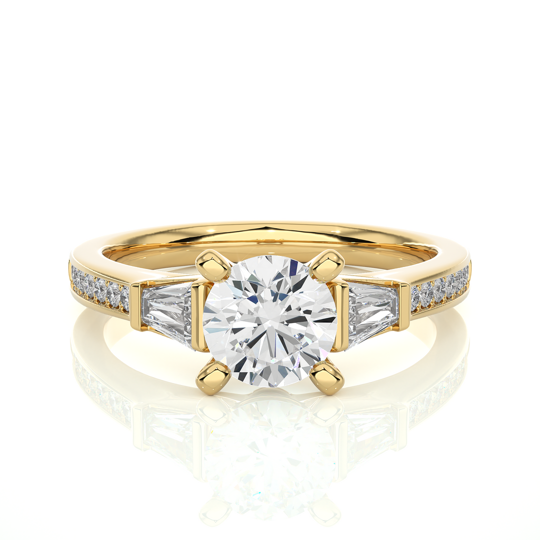 1.69 CT Round Center with Baguette & Round Side Lab Grown Diamond Three Stone Ring | 17 Stone Gold Band