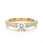 Load image into Gallery viewer, 1 CTW Round Lab-Grown Diamond Engagement Ring with Three-Row Thin Pave Band E-F / VVS-VS