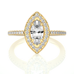 Load image into Gallery viewer, 0.89 CT Marquise Halo Lab Grown Diamond Ring with Round Side Stones
