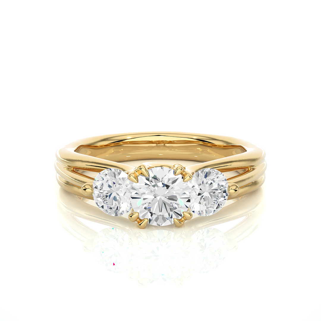 1.39 CT Round Lab Grown Diamond Three Stone Ring | 3 Stone Gold Band