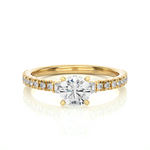 Load image into Gallery viewer, 0.97 CT Round Center with Baguette & Round Side Lab Grown Diamond Three Stone Ring | 21 Stone Gold Band