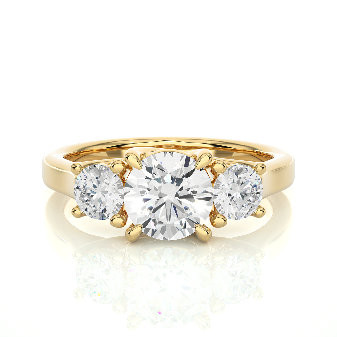 1.95 CT Round Lab Grown Diamond Three Stone Ring | 3 Stone Gold Band